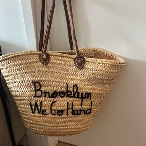 LARGE STRAW TOTE BY “POOLSIDE” - “BROOKLYN WE GO HARD”